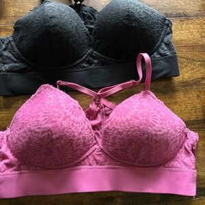 PINK lace bralettes slightly lined size LG